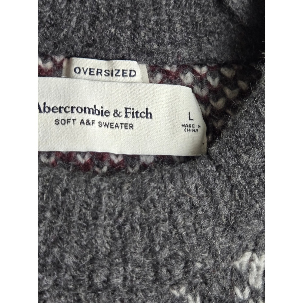 Abercrombie & Fitch Oversized Plaid Crewneck Sweater Charcoal Grey Mens Large - Picture 2 of 8